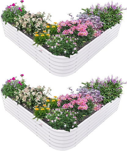 A ANLEOLIFE 2 Set Heart-Shaped Galvanized Raised Garden Beds Outdoor,81x81x18in Large Metal Planter Box for Planting Vegetables Flowers Herb, Anti-Rust & Easy-Setup, Antique White