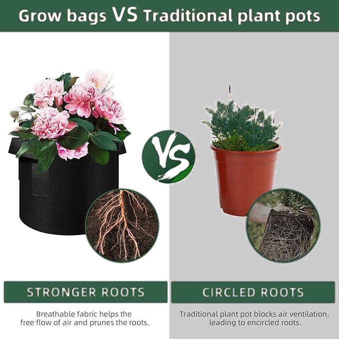 10 Gallon Grow Bags 30 Pack, Heavy Duty Thickened Nonwoven Fabric Pots with Handles, Plant Grow Bags for Vegetable/Flower/Plant/Fruits, Black