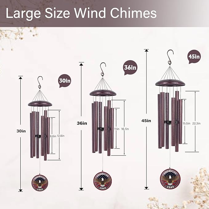 Personalized Wind Chimes for Military, Memory Gifts for US Veteran, Memorial Wind Chimes for Loss Loved One, Sympathy Gifts for Loss Soldiers Navy, Army, Air Force, Produced in USA