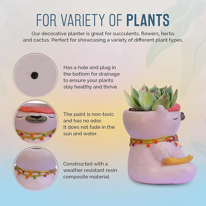 GFF Grass Flip Flops Animals Planters Lama 4 Inch Plant Pots for Succulents Flowers Herbs Houseplants - Indoor Outdoor Live Plants Stand Garden Home Office Kitchen Decor