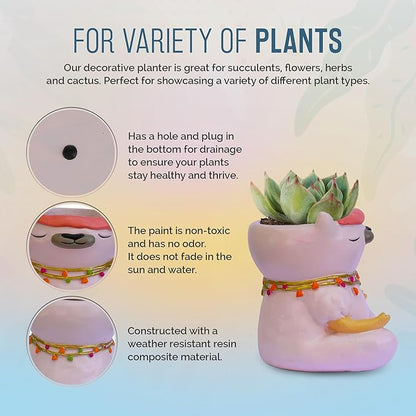 GFF Grass Flip Flops Animals Planters Lama 4 Inch Plant Pots for Succulents Flowers Herbs Houseplants - Indoor Outdoor Live Plants Stand Garden Home Office Kitchen Decor
