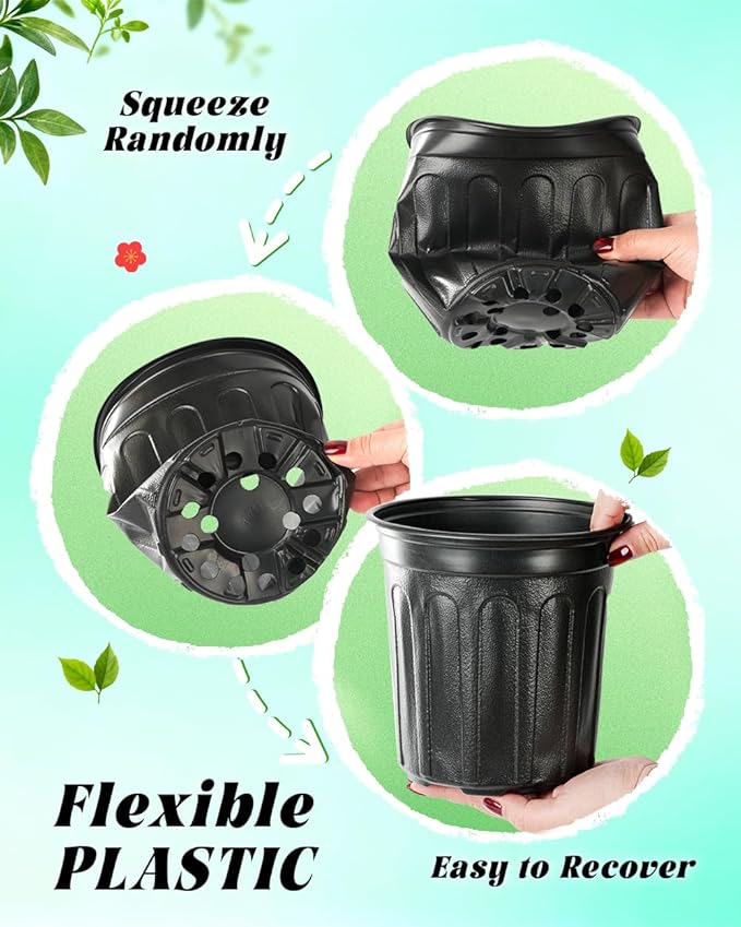 1 Gallon Plastic Plant Nursery Pot/Pots 65pcs Seedlings Flower Plant Container Seed Starting Pots Flexible Thickened Soft Plastic Garden Seedling Pot with Holes