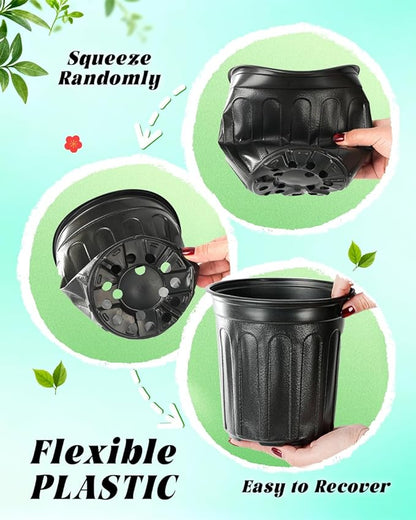 1 Gallon Plastic Plant Nursery Pot/Pots 65pcs Seedlings Flower Plant Container Seed Starting Pots Flexible Thickened Soft Plastic Garden Seedling Pot with Holes