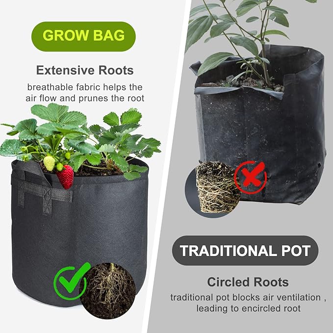 6-Pack 12 Gallon Grow Bags, 300G Thickened Nonwoven Plant Fabric Pots with Reinforced Handles for Garden Indoor Outdoor