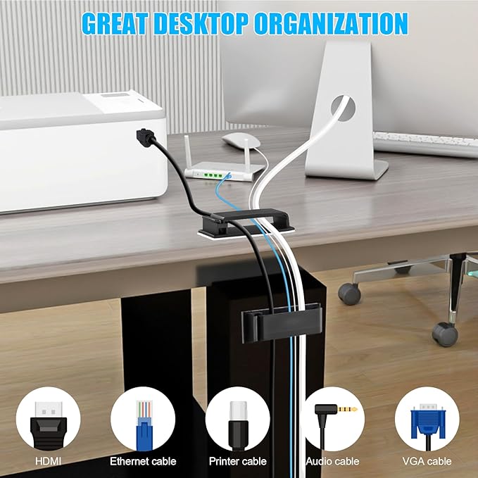 XHF 100 PCS Self Adhesive Cable Clips(L) Black,Wire Clips Cable Management Wire Organizer Cord Holder for Under Desk, Car, Wall, TV PC Ethernet Cable (Pack of 2)