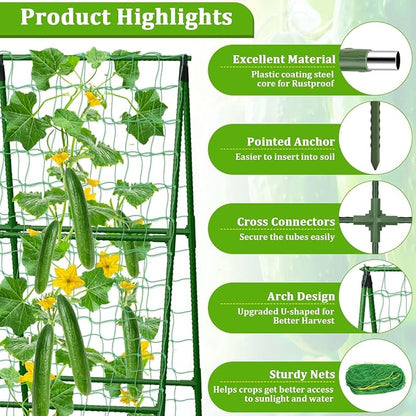 Cucumber Trellis with Grow Bag, 50 x 36 Inches Reusable Garden Vegetable Trellis with Fabric Raised Bed, Climbing Net and Plant Support Clips for Greenhouse Climbing Plants