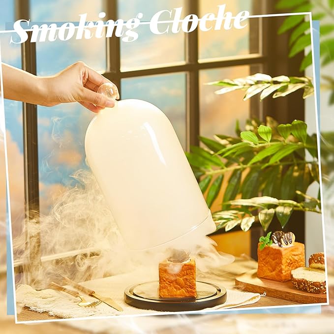 Uiifan 4 Pcs Smoking Cloche Smoking Gun Accessory Glass Dome Cloche Cover Infuser Cocktail with Wood Base for Whiskey Food Drinks, 9. 84 x 5. 91 Inch (Black)