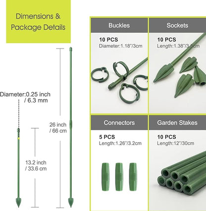 Plant Stakes for Indoor Plants, RIFNY 12 Inch Plant Support Stakes with Clips, Tall Adjustable Plant Sticks for Indoor Monstera Tomato Orchid Potted Plants Flower (10 PCS, Green)