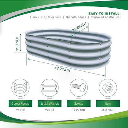 Gardmax Galvanized Raised Garden Bed, Lightweight Planter Boxes Outdoor with Easy Assembly, Large Garden Bed for Vegetables, Fruits, Flower Silver