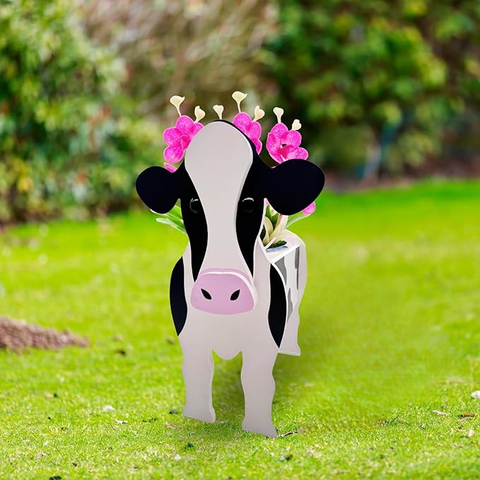 Milk Cow Planter Plant Pots,Animal Flower Pot for Indoor/Outdoor,Small Cute PVC Animal Face Shape Plant Container Best for Home Office Garden Decoration Mom Gift Ideas