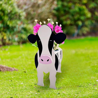 Milk Cow Planter Plant Pots,Animal Flower Pot for Indoor/Outdoor,Small Cute PVC Animal Face Shape Plant Container Best for Home Office Garden Decoration Mom Gift Ideas