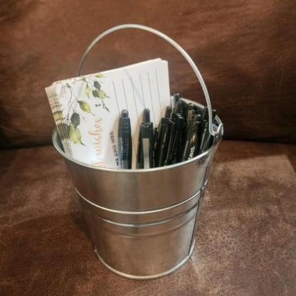 KINJOEK 16 PCS Galvanized Metal Bucket with Handle, 4.5 x 5.1 Inch Small Round Flower Pot Plant Basket, Galvanized Planter Pail for Balconies, Gardens, Patios, Office, Parties and Weddings