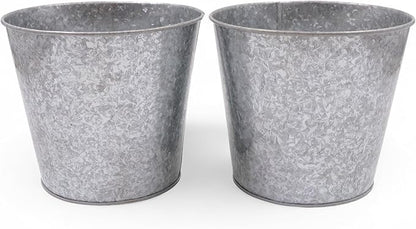 Hosley Set of 2 Galvanized Bucket/Pots with PVC Liner, 6.5" Dia x 6" H Ideal Gift for Floral Arrangements Wedding Home Office Party DIY Indoor Outdoor Garden Patio
