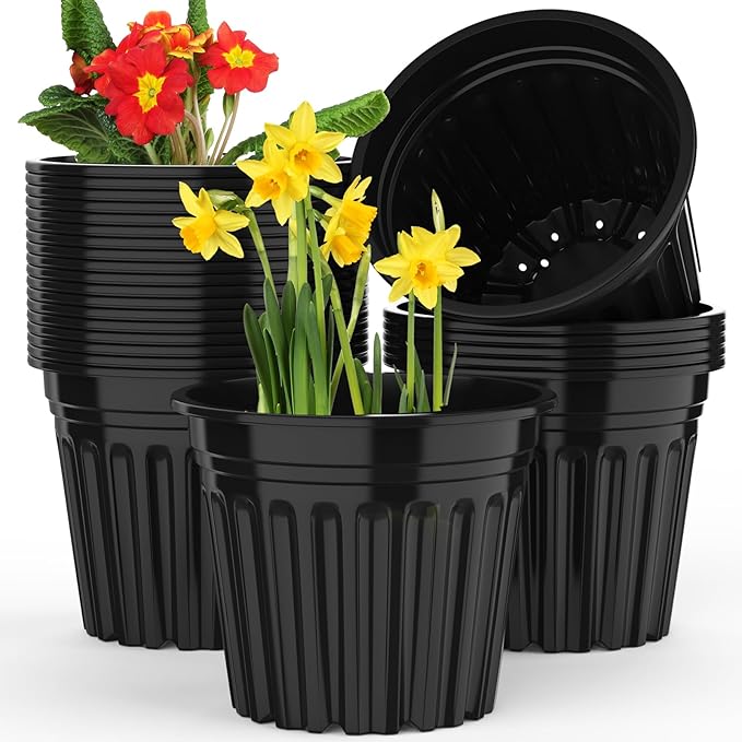 24 Pcs 5 Gallon Planter Nursery Pots, Seed Starting Pot Plastic Flower Seedling Pots with Drainage Holes Flexible Plant Container for Indoor Outdoor Garden Lawn Yard Plants Seedlings (24, 5 Gallon)