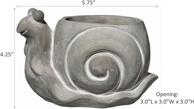 Classic Home and Garden Cement Buddies Animal Planter - Cute Desk Decoration - UV Coated Animal Vase w/Drain Plug - Succulent Plant Pot for Indoor/Outdoor Use (Snail Planter, Natural, Small)