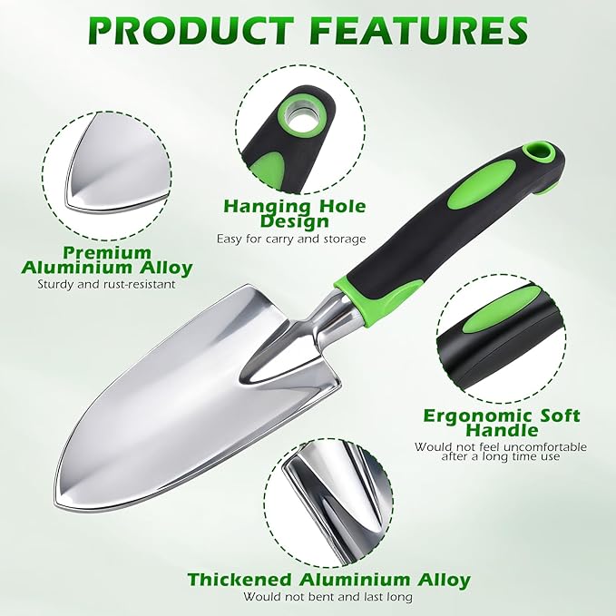 Garden Shovel Hand Trowel Cast-Aluminum Heavy Duty Mini Shovel Garden Tools Soft TPR Non-Slip Handle Potting Tools for Planting, Transplanting, Weeding, Digging Soil (12 Pack)