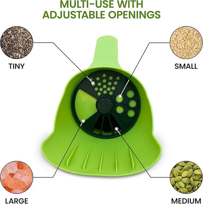 Garden Guru Handheld Seed Spreader Shaker – Multi Use Grass Seed, Fertilizer, Ice & Snow Melt Spreader – Adjustable Twist Cap w Multiple Size Openings – Lightweight 1L Capacity Hand Seeder (2 Pack)
