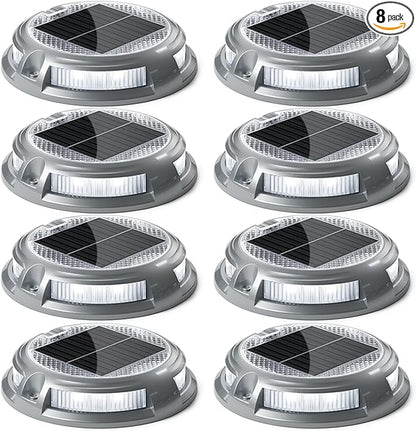 SIEDiNLAR Solar Driveway Lights Outdoor 16 LEDs 9 Modes, Dock Markers Deck Lights Waterproof Warning for Driveway Walkway Step Pathway Ground Yard Garden, RGB (8 Pack)
