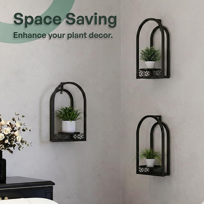 Wall Hanging Planters, Modern Iron Frame for Indoor/Outdoor Plants, Stylish Decor for Living Room, Garden, Patio 3 Pack Black
