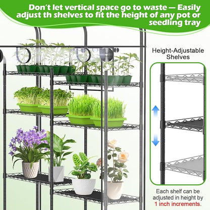 Abimars Walk-in Greenhouse with Height-Adjustable Shelves, Heavy Duty Green House for Outdoors/Indoors, Heavy-Duty Steel Frame & Thickened PVC Cover, 82"x57"x55.5", Black