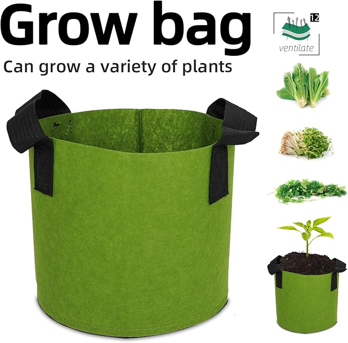 Grow Bags,Growing Pot Bags Garden Grow Bag Indoor Outdoor Fabric Aeration Plant Pot Container Flower Vegetable Pouch (Army Green,12Gallon)