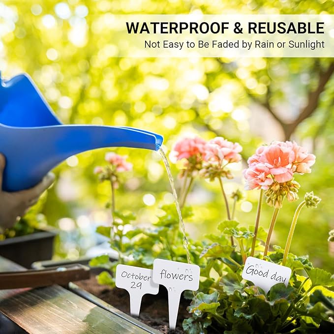 Greaner 4 Inch T-Type Plant Labels, 6x10cm White Nursery Garden Labels, Plastic Plant Tags for Outdoor Garden Waterproof, Reusable Plant Signs for Outdoor Indoor Nursery Potted with A Marker Pen
