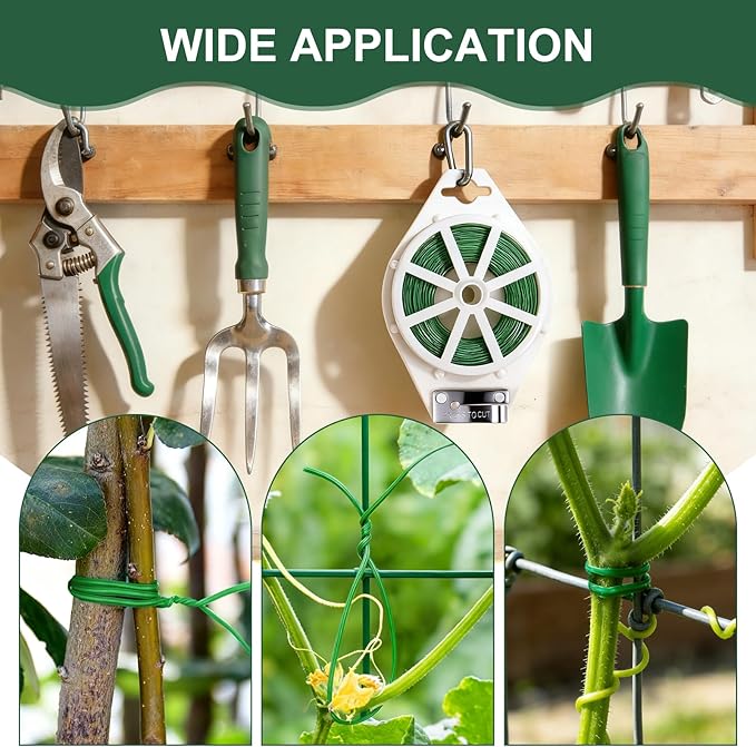 Green Twist Ties, 328 Feet (100m) Sturdy Plant Ties with Cutter, Rustproof & Flexible Gardening Ties for Tomatoes, Vines & Flowers, Twist Tie Use for Indoor/Outdoor Home & Office