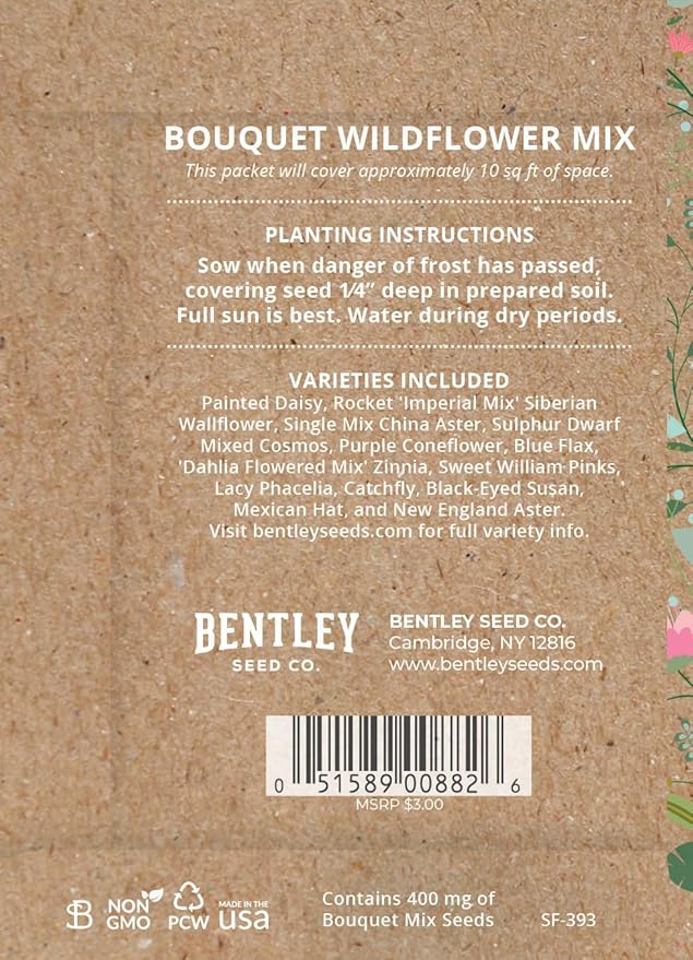 Bentley Seed Co. Thank You Natural Brown - Bouquet Wildflower Seed Packets - 25 Seed Packs - Perfect Eco-Friendly Gift for Gardeners & Friends - Non GMO Seeds