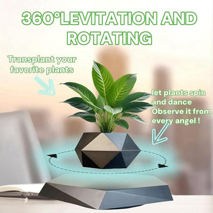 Levitating Plant Pot, Floating Plant Pot Small Floating Flower Pot, 360° Rotating Floating Pots for Plants, Floating Planter for Levitating Decor, Levitating Display Home Office Desk Decor (Black)