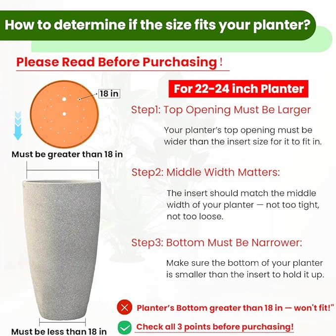 2-Pack Round Planter Insert - Plant Pot Insert with Drainage Holes, Use Less Potting Soil, Planter Accessories for Indoor & Outdoor Use (18 inch)