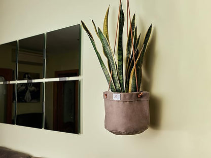 Large Waxed Canvas Handmade Hanging Planter for Indoor/Outdoor Plants, Hanging Basket Plant Holder Stone Gray with Hook
