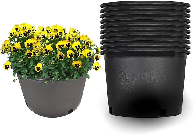 Short 2 Gallon Pots for Plants, Sturdy Plastic Planter Pots with Drainage Holes, Large Plastic Planters, Garden Planter Pots for Seedlings, Succulents