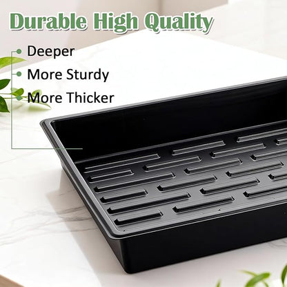 20 Pack Nursery Pots Trays (16.5"x13.2"x2.8"), Plastic Seed Starter Trays, Durable Carrying Seedling Starter Tray, Reusable Tray for Planting and Collecting Drainage Water (Black)