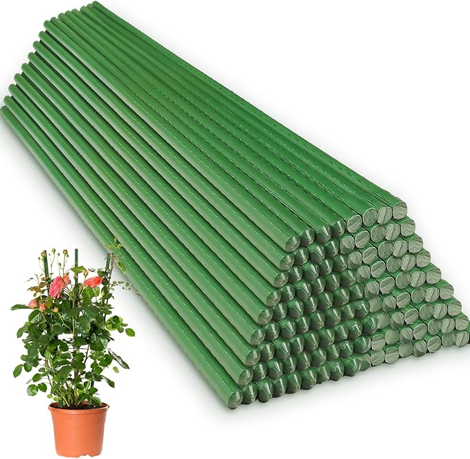 Tanlade 100 Pcs 4 ft/ 48 inches Garden Stakes Plants Tomato Stakes Metal Plant Sticks Support Plastic Coated Sturdy for Potted Plant, Tomato, Beans, Trees, Outdoor Indoor