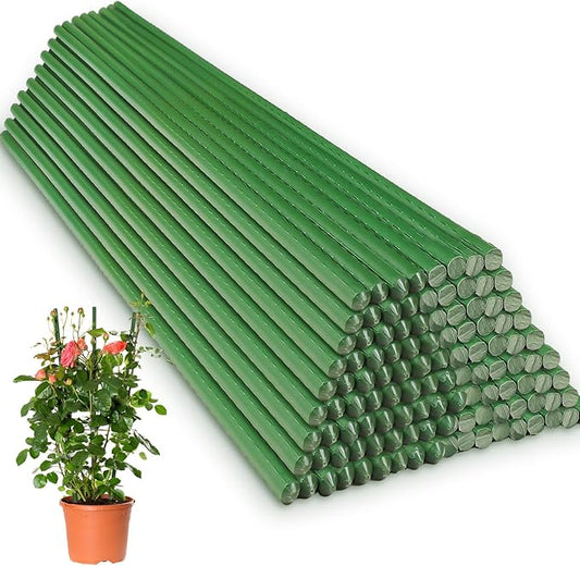 Tanlade 100 Pcs 4 ft/ 48 inches Garden Stakes Plants Tomato Stakes Metal Plant Sticks Support Plastic Coated Sturdy for Potted Plant, Tomato, Beans, Trees, Outdoor Indoor