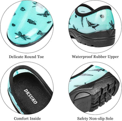 DKSUKO Waterproof Garden Shoe for Women Outdoor Slip-On Rain Boots Short Ankle Work Shoes and Garden Clogs with Comfort Insole