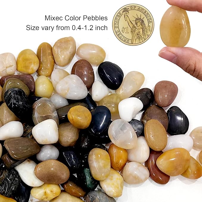 5 Gallon Pots with 20lbs Rocks, 12 Inch Plastic Nursery Pots with Drainage Holes, Round Sturdy Garden Pots with Stones, Deep Nursery Pots for Plants, Gardening Gifts for Women (10-Pack, Black)