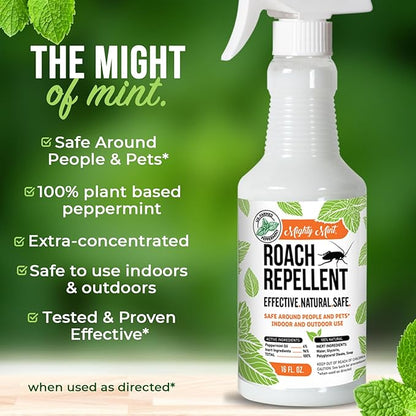 Mighty Mint Peppermint Oil Roach Repellent Spray – Natural Cockroach Killer for Indoor & Outdoor Use – Plant-Based Insect & Pest Control – 16 oz