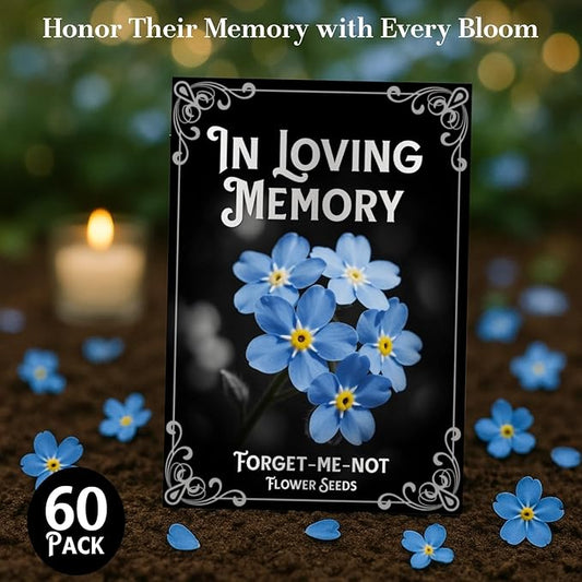 60Pack Forget Me Not Seeds Bulk - Memorial Seed Packets for Funeral Favors, Celebration of Life, Personalized Remembrance Gifts - Easy Planting Spring Flower Seeds Outdoor Garden Decor