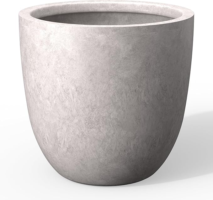 Kante Round Concrete Planter, Large Outdoor Indoor Garden Pots with Drainage Hole, 14-Inch Diameter Flower Pots for Patio, Garden and Home, Light Gray
