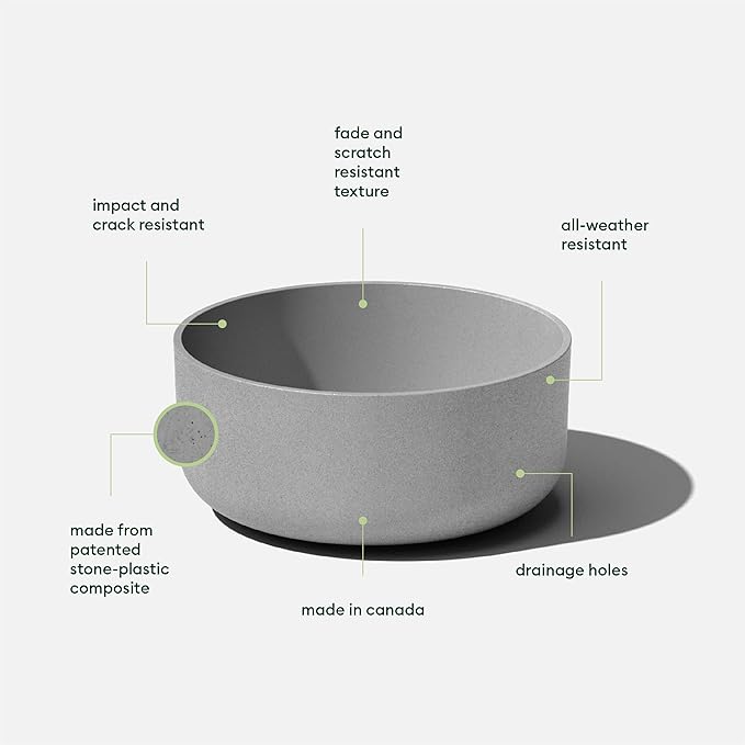 Veradek Mason Series Kona Bowl Planter - Round Planter for Indoor or Outdoor Tabletop/Balcony | Durable Plastic-Stone Composite Material | Modern Décor for Flowers, Succulents, Small Plants