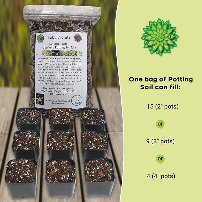 Aloe Vera Plant Potting Soil Mix (3 Cups / 1 Quart), Perlite & Peat Moss
