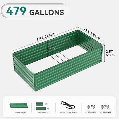 YITAHOME 96x48x24 in 2pcs Galvanized Raised Garden Bed Kit, Large Metal Planter Box with Gloves, Safety Rubber & Support Rod, Outdoor Flower Bed for Plants Vegetables, Green