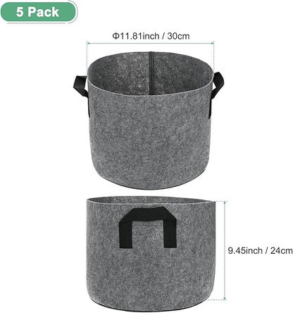 5-Pack Plant Grow Bags 5 Gallon Grow Bags 300G Thickened Fabric Pots with Durable Handles Plant Garden Grow Pots for Fruits/Vegetables/Flowers/Plants [Grey]