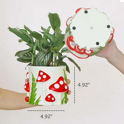 GUGUGO Colorful Mushrooms Planters Cute Unique Rainbow Planter with Drainage, Vintage Retro Flower Plant pots for Indoor Plants, Eclectic Succulent Gardening Pot for Boho Modern Home Décor (C,5 Inch)