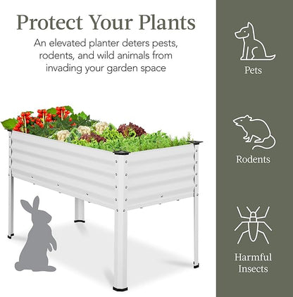 Best Choice Products 48x24x30in Galvanized Raised Garden Bed, Metal Elevated Planter Box, Vegetable Garden for Backyard, Patio, Balcony - White