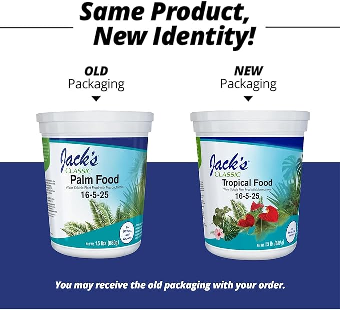Jack's Classic 16-5-25 Tropical Food Water-Soluble Fertilizer with Micronutrients for Strong Lush Growth, 1.5lbs