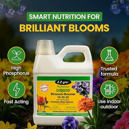 EZ-GRO 10-30-20 Blossom Booster Fertilizer - Liquid Plant Food - Plant Fertilizer is Specially Made for Blooms -1 QT