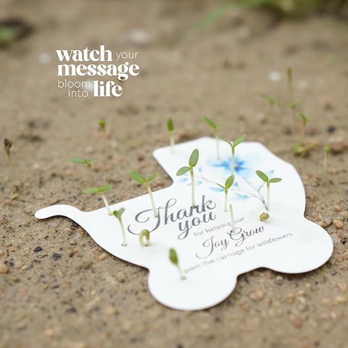 Carriage-Shaped Seed Paper – 12 pcs Blue Shower Favors for Guests with Wildflower Seeds, Writable & Plantable, Gender Reveal, Birthday Gifts for Guest