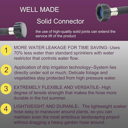 Soaker Hose 75ft - Garden Rubber Soaking Drip Hoses 5/8" Saving 70% Water Garden Hose, Drip Irrigation Round Hose for Lawn Yard, flower beds